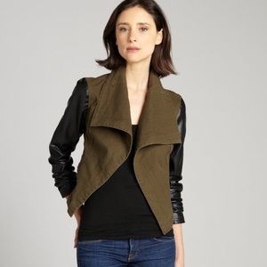 military style jacket w/ faux leather sleeves